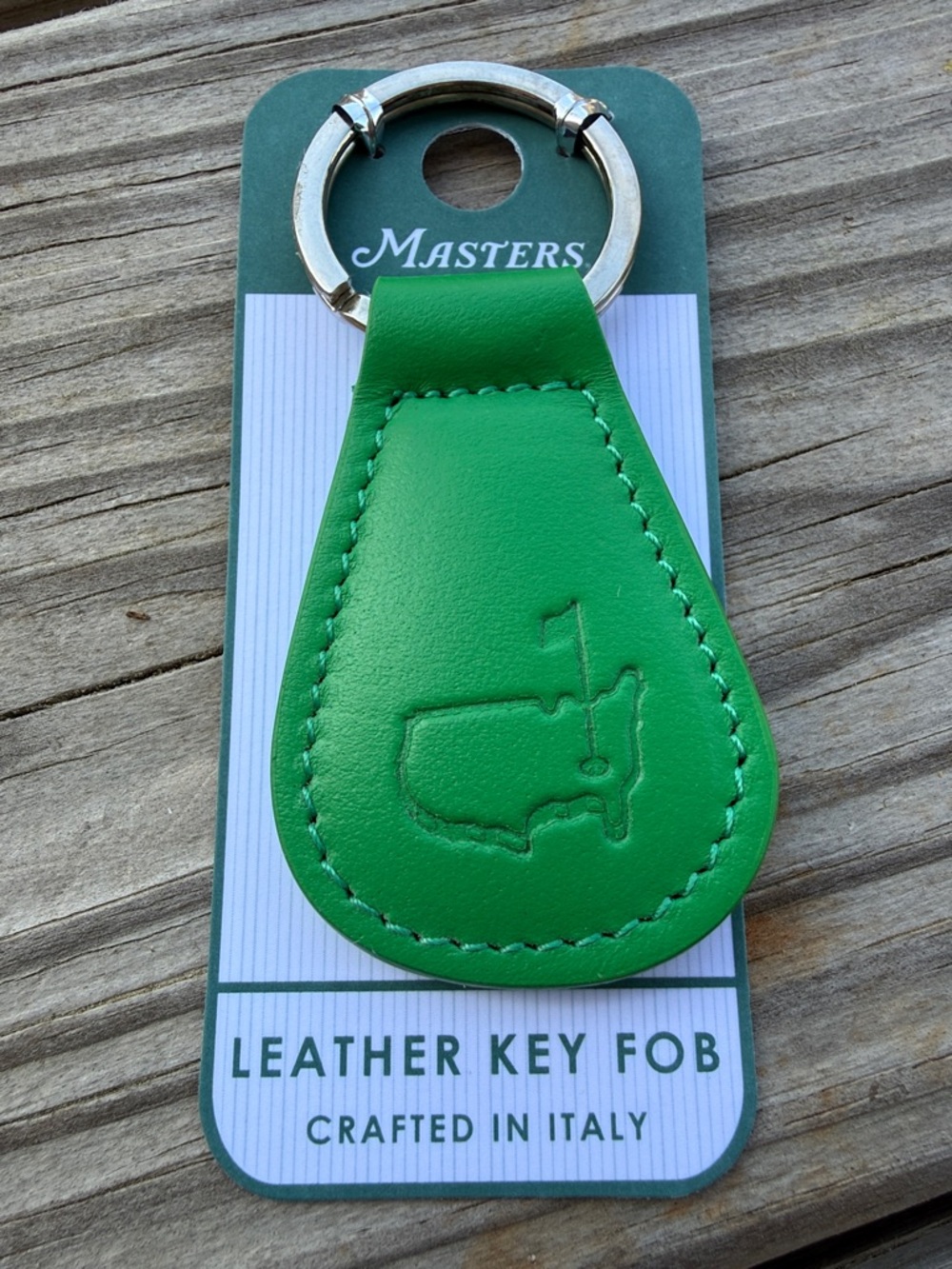 Masters Bright Green Leather Key Fob with Embossed Course Outline, Golf, Augusta